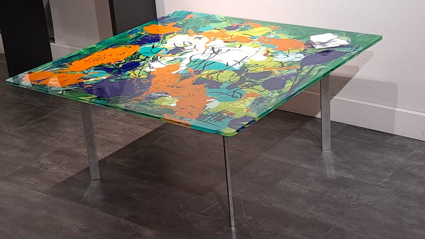 Table basse - création sur verre - 01